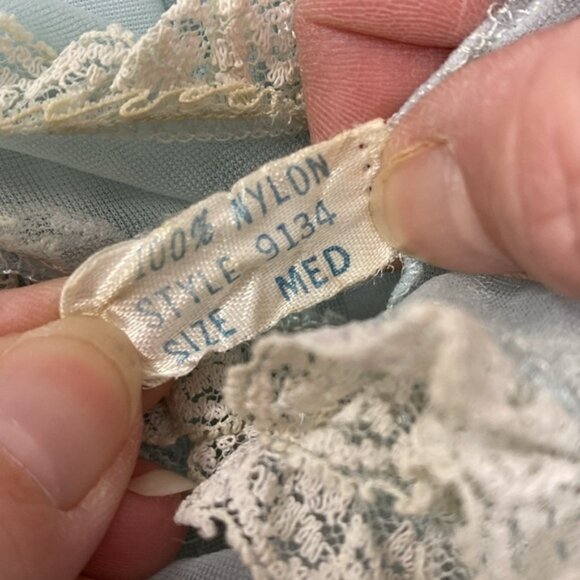 Vintage Pandora Lingerie 2 Pc‎ Set Mint Blue Green Sheer Lace Nylon Size M - Picture 11 of 13